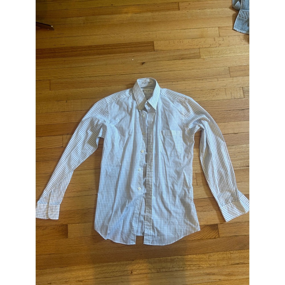 Yves Saint Laurent Chemises Mens 14.5 32-33 Blue White Grid Check Dress Shirt